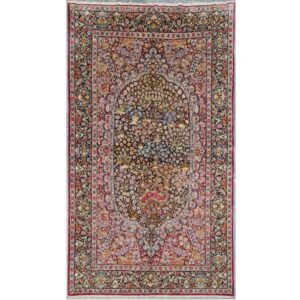 فرش دستباف آنتیک کرمان طرح قاب درختي